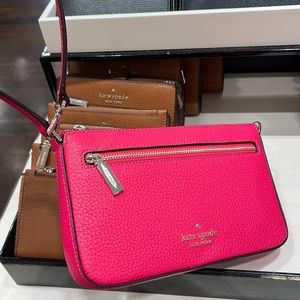 Kate Spade Leila Pebbled Leather Convertible Wristlet Wallet Clutch Bikini Pink